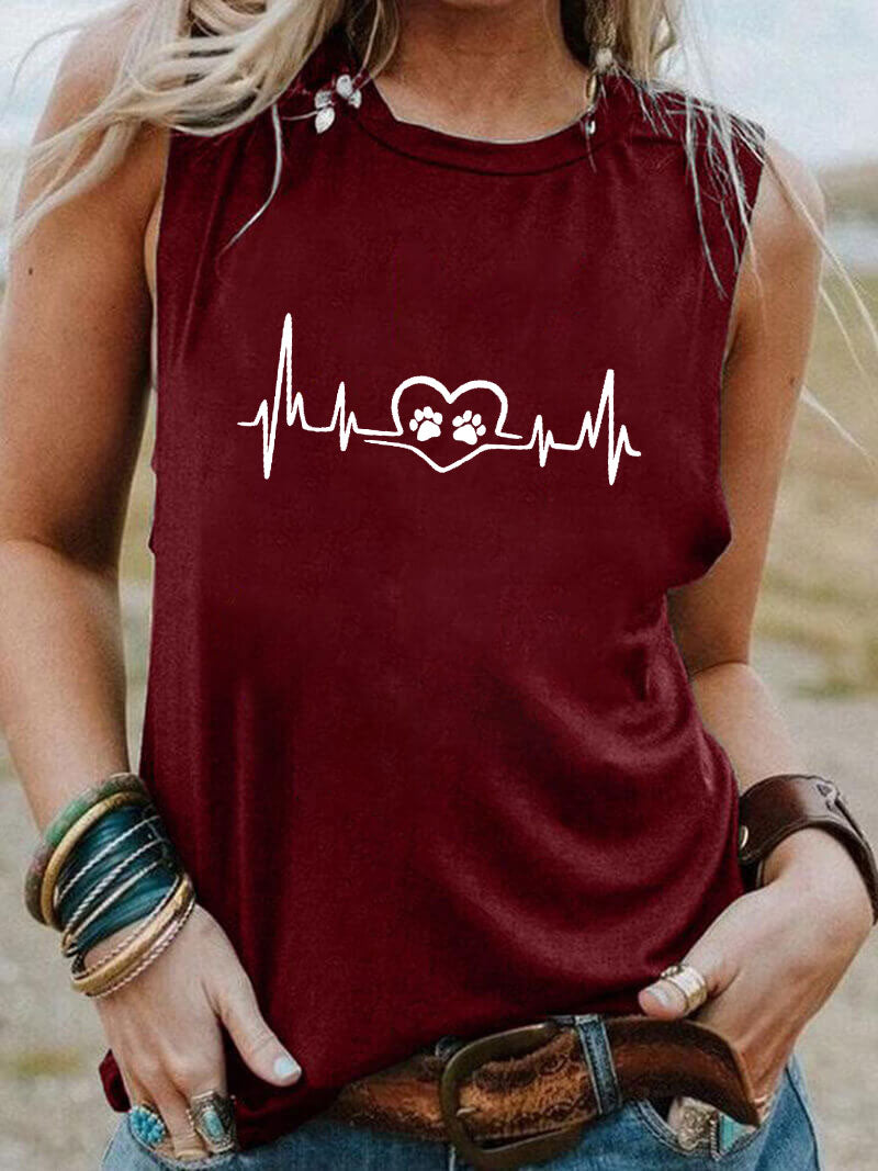 Shirt- Pet Lover Heartbeat Sleeveless Tank Top