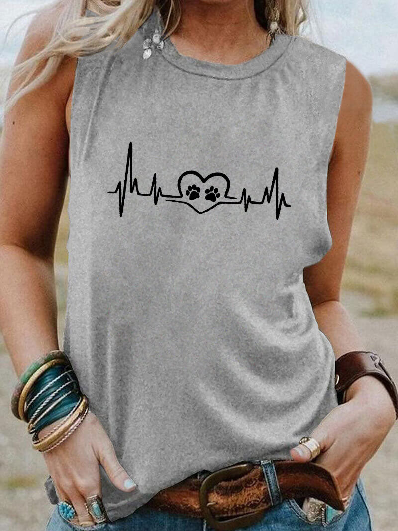 Shirt- Pet Lover Heartbeat Sleeveless Tank Top